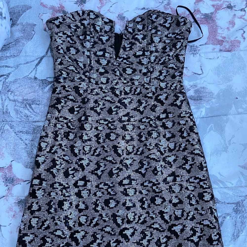 Black/Bronze Forever 21 Woven Dress with Cheetah Printed Sequins